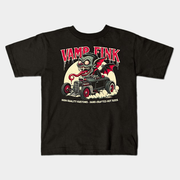 Custom Rod Vampire - Retro Kustom Cars Classic Monster Kids T-Shirt by QuirkyInk